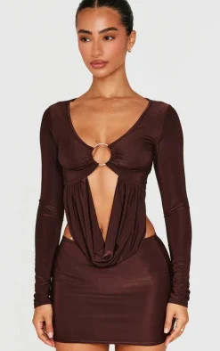 Petite Chocolate Slinky Low Rise Micro Mini Skirt