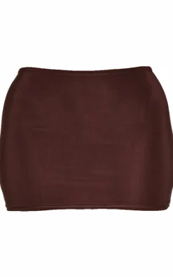 Petite Chocolate Slinky Low Rise Micro Mini Skirt