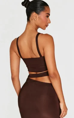 Petite Chocolate Slinky Strappy Crop Top