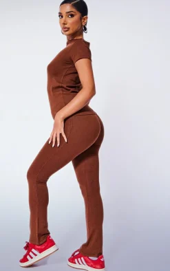 Petite Coffee Knitted Crew Neck Top