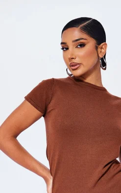 Petite Coffee Knitted Crew Neck Top