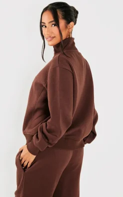 Petite Coffee Seam Detail Zip Through Track Top