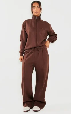 Petite Coffee Seam Detail Straight Leg Sweatpants