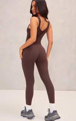 Petite Coffee Snatched Sculpt Square Neck Jumpsuit