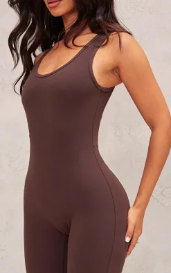 Petite Coffee Snatched Sculpt Square Neck Jumpsuit