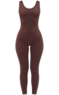 Petite Coffee Snatched Sculpt Square Neck Jumpsuit