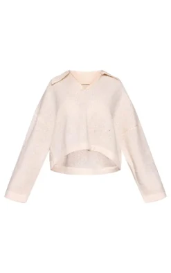 Petite Cream Blanket Stitch Detail Collar Knit Sweater