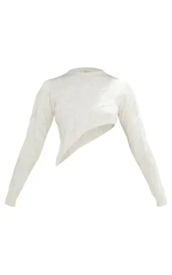 Petite Cream Cable Knit Asymmetric Hem Sweater