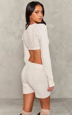 Petite Cream Cable Knit Extreme Cropped Cardigan