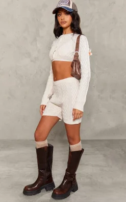 Petite Cream Cable Knit Shorts