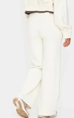 Petite Cream Contrast Detail Straight Leg Sweatpants