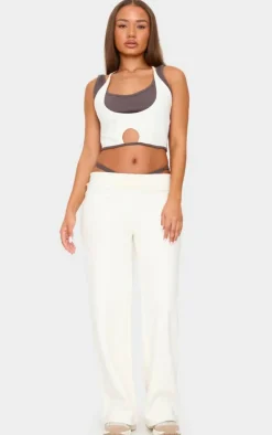 Petite Cream Contrast Detail Crop Top