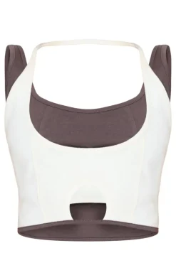 Petite Cream Contrast Detail Crop Top