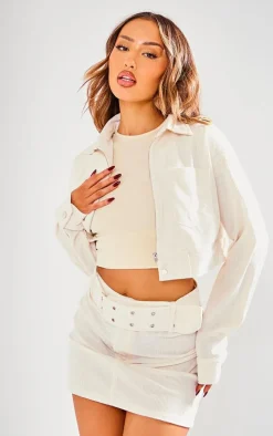 Petite Cream Corduroy Pocket Mini Skirt