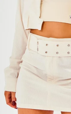 Petite Cream Corduroy Pocket Mini Skirt