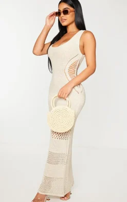 Petite Cream Crochet Plunged Maxi Dress