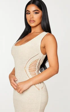 Petite Cream Crochet Plunged Maxi Dress