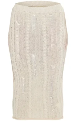 Petite Cream Distressed Cable Knit Midaxi Skirt