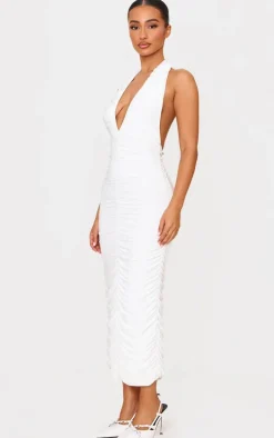 Petite Cream Double Slinky Plunge Maxi Dress