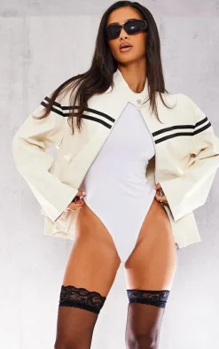 Petite Cream Faux Leather Biker Jacket
