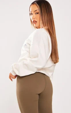 Petite Cream Graphic Oversized Sweatshirt