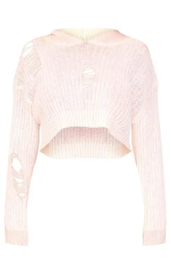 Petite Cream Knitted Extreme Cropped Distressed Sweater