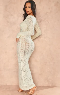 Petite Cream Knitted Open Front Maxi Dress