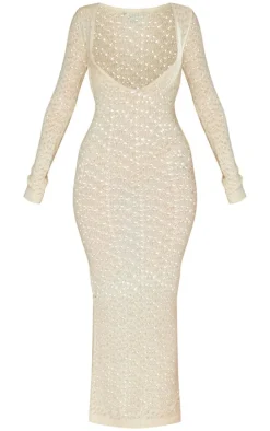 Petite Cream Knitted Open Front Maxi Dress