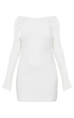 Petite Cream Lace-up Open Back Knitted Mini Dress