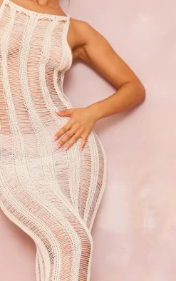 Petite Cream Ladder Knit Racer Midaxi Dress