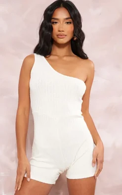 Petite Cream One Shoulder Towelling Unitard