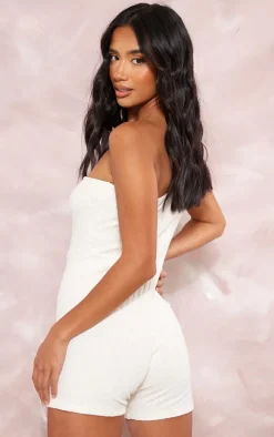 Petite Cream One Shoulder Towelling Unitard