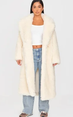 Petite Cream Shaggy Faux Fur Longline Coat