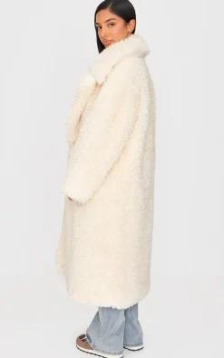 Petite Cream Shaggy Faux Fur Longline Coat