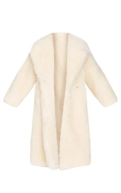 Petite Cream Shaggy Faux Fur Longline Coat