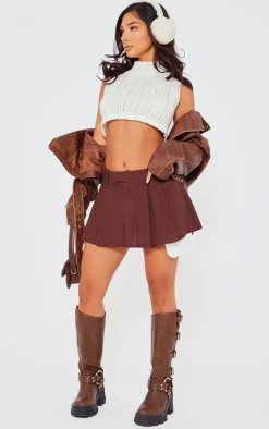 Petite Cream Sleeveless Knitted High Neck Crop Top