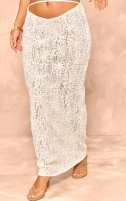 Petite Cream Textured Low Waist Maxi Skirt