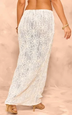 Petite Cream Textured Low Waist Maxi Skirt