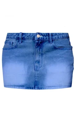 Petite Dark Blue Wash Denim Low Waist Mini Skirt