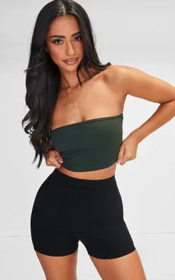 Petite Dark Green Snatched Sculpt Bandeau Crop Top