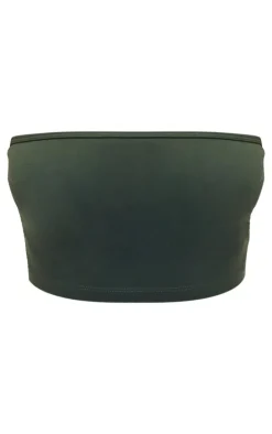 Petite Dark Green Snatched Sculpt Bandeau Crop Top