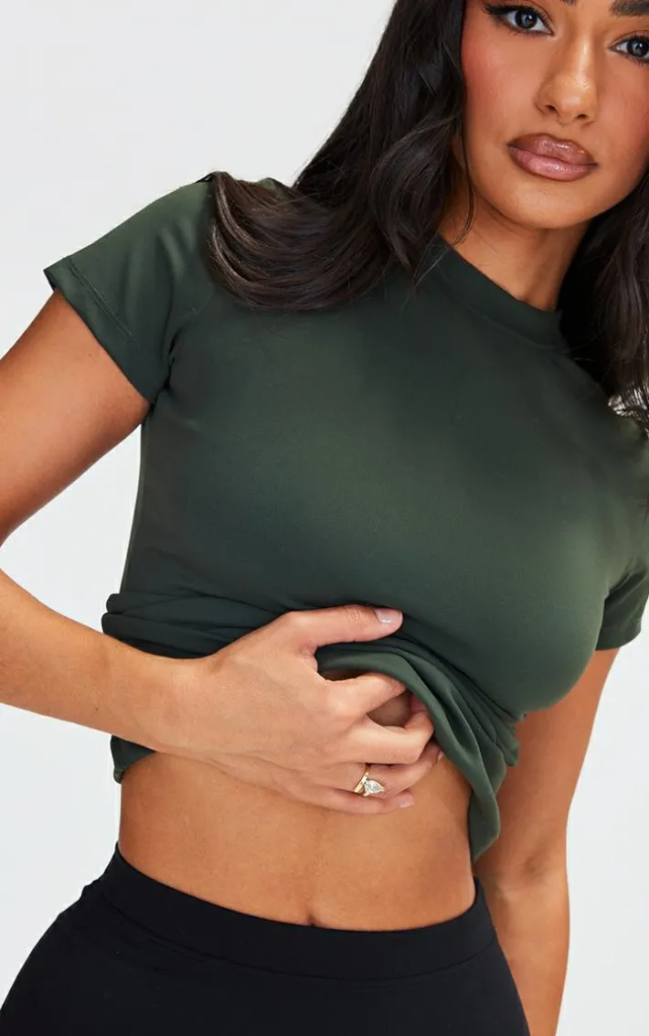 Petite Dark Green Snatched Sculpt Cap Sleeve Top