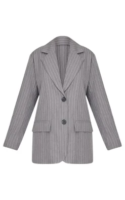 Petite Dark Grey Pinstripe Oversized Blazer