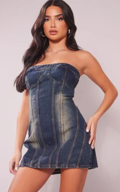 Petite Dark Indigo Seam Front Denim Mini Dress