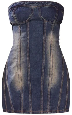 Petite Dark Indigo Seam Front Denim Mini Dress