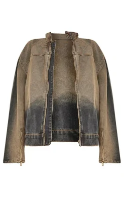 Petite Dark Indigo Washed Ombre Oversized Denim Shirt