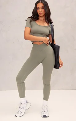 Petite Dark Olive Snatched Sculpt Scoop Back Top