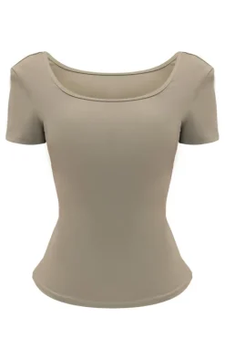 Petite Dark Olive Snatched Sculpt Scoop Back Top
