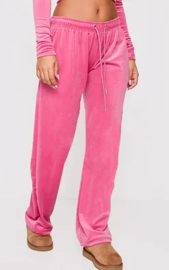 Petite Dark Pink Velour Diamante Embossed Sweatpants