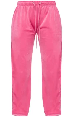 Petite Dark Pink Velour Diamante Embossed Sweatpants